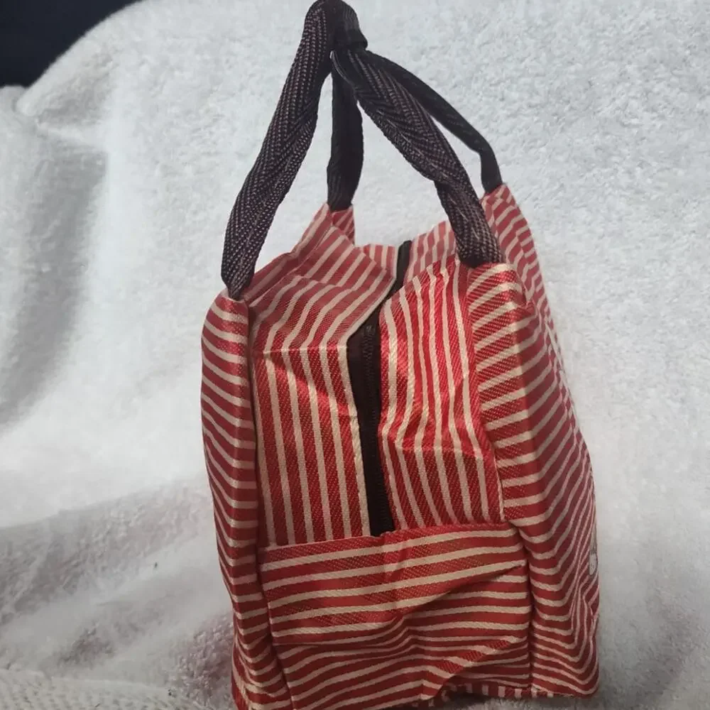 Hello Kitty Chef Lunch Tote Bag Red White Striped Zip Top Kawaii Cute - New